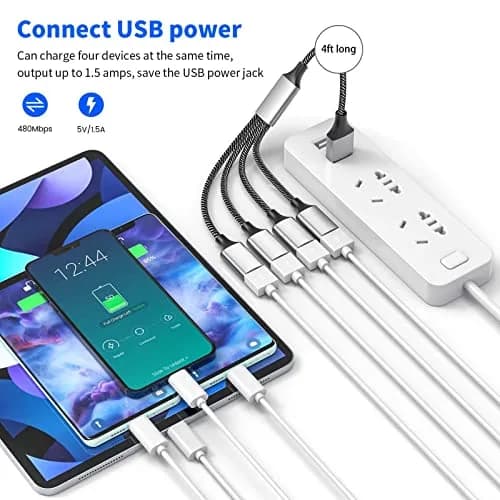 Fidioto USB Y Splitter 1 Male to 4 Female 1.2m (4ft) | Expands 1 USB-A Port to 4 for Data & Charging thumbnail 5