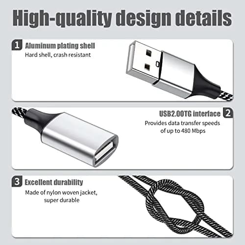 Fidioto USB A Splitter 10in | Support Charging & Data Transfer, 2 Ports thumbnail 3
