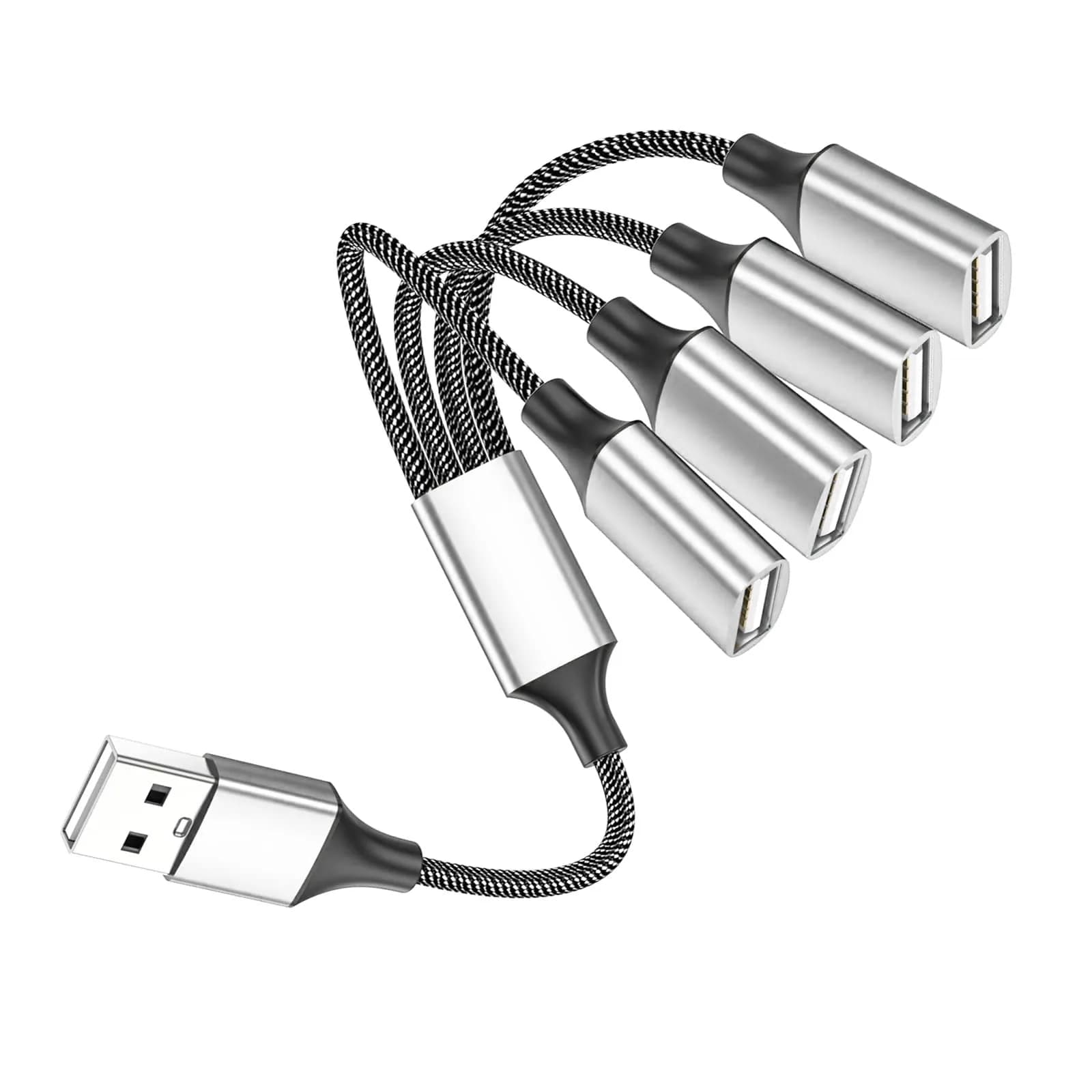 Fidioto 4USB Extension Cable, USB 1 Male to 4 Female, Data & Charging, Aluminum Shell, 10in (25cm)