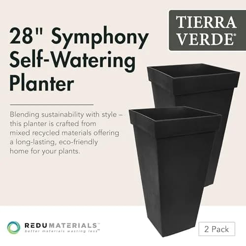 Tierra Verde 2-Pack Self-Watering Square Planters, Symphony, 15" x 28" | Durable Recycled Material thumbnail 3