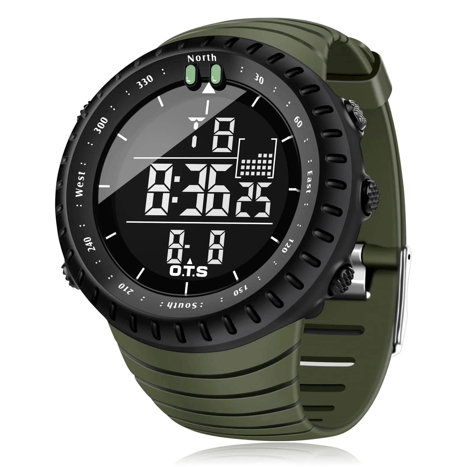 PALADA Men's Digital Sports Watch Waterproof Tactical Watch with LED Backlight (Black) | 50mm Case, Shock Resistant — Army Green