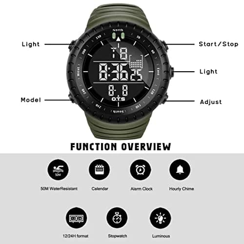 PALADA Digital Sports Watch Waterproof Tactical Watch 50mm Case, Green thumbnail 4
