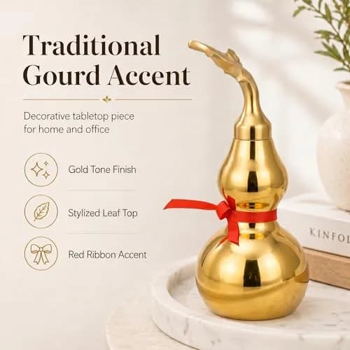 I-MART Brass Wu Lou Hu Lu Calabash Gourd Feng Shui Decor 12.7 cm (5 Inch) | Engraved Bagua Base with Yin Yang thumbnail 2