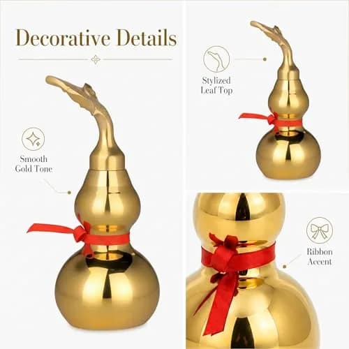 I-MART Brass Wu Lou Hu Lu Calabash Gourd Feng Shui Decor 12.7 cm (5 Inch) | Engraved Bagua Base with Yin Yang thumbnail 4
