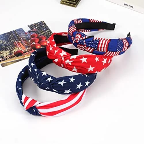 Ardorchid USA Flag Headbands 4 Pack | Patriotic Red White Blue Hair Accessories thumbnail 2
