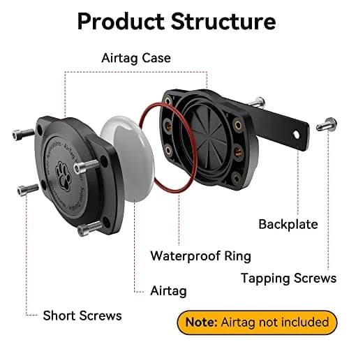 CITYWAY IPX8 Waterproof Dog Collar Holder for Airtag, Metal Back Plate - 4 Pack Black | Secure Pet Tracker Mount thumbnail 2