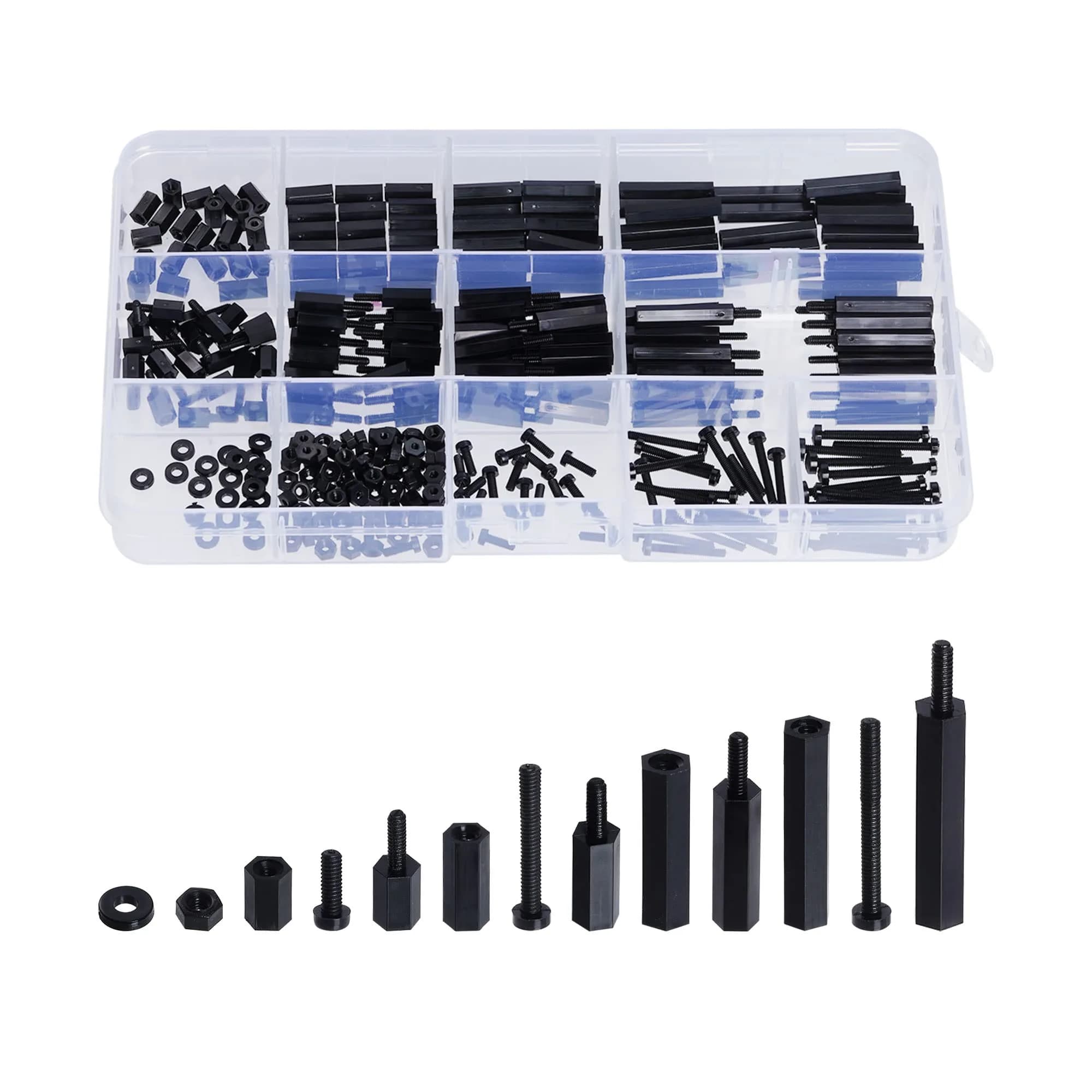 Lystaii M2 Black Nylon Hex Spacer Standoff Kit 320pcs | Non-Conductive Mounting Hardware - main product image