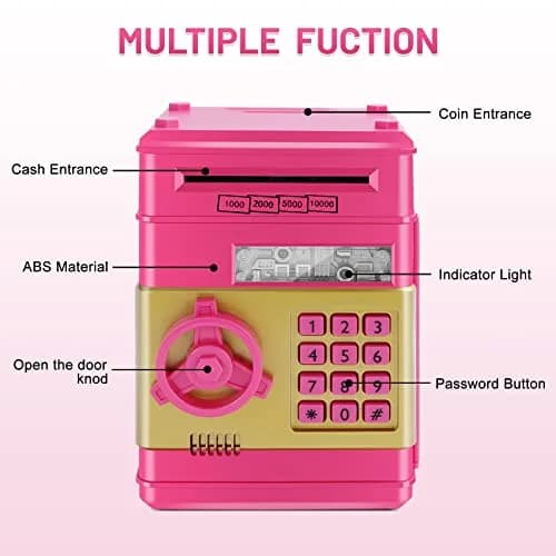 GuDoQi Electronic Piggy Bank for Kids 3-10 Years | Rose | 14.2cm (5.6in) x 20.6cm (8.1in) x 14.1cm (5.6in) thumbnail 4