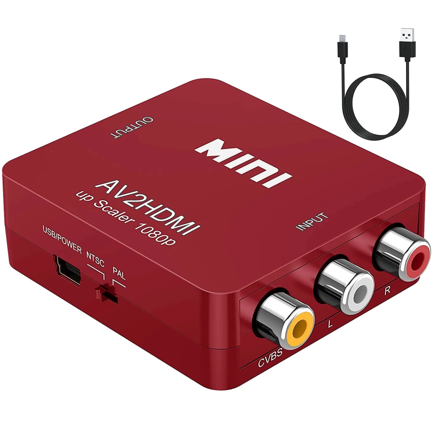 ABLEWE RCA to HDMI Converter 1080P | Plug & Play AV to HDMI Adapter for TV/PC/PS3/Xbox, Red
