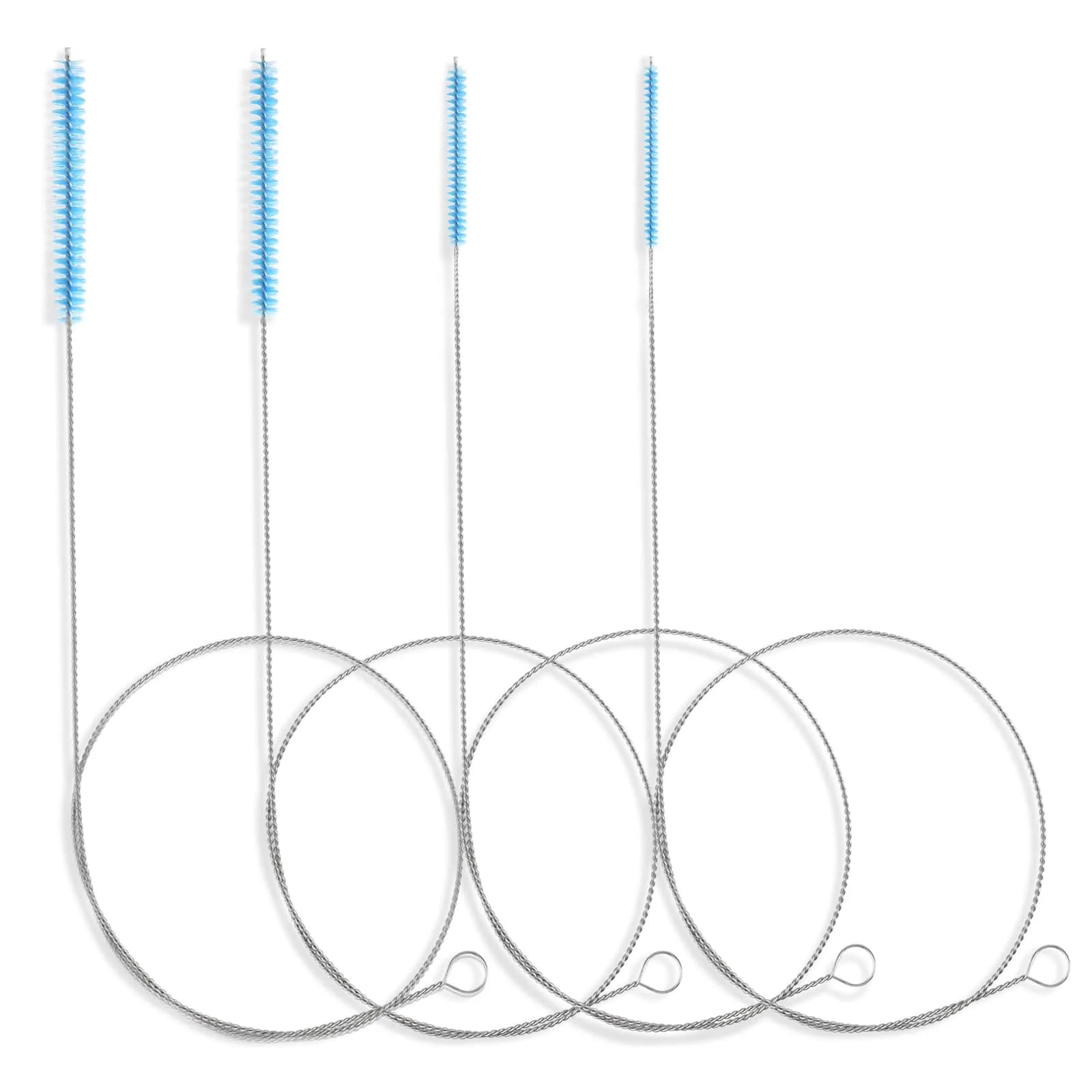 FOLUNUE 40-inch Cleaning Brush Set (4PCS) | Flexible Stainless Steel Handle for Straws, Drains, and Tubes — 3-blue