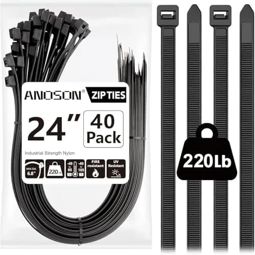 ANOSON Heavy Duty Zip Ties 24 inch | 220 lb Tensile Strength, 40 Pack, Black thumbnail 1