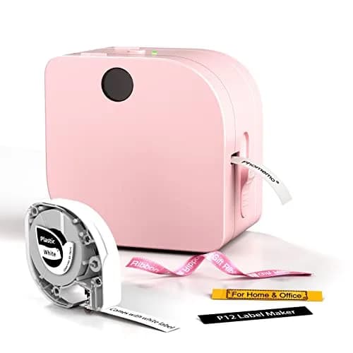 Phomemo P12 Bluetooth Label Maker Machine with Tape, Portable Mini Thermal Transfer Printer for Organizing, Pink (180g, 4.09" L x 3.52" W x 2.7" H) thumbnail 1