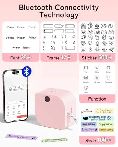 Phomemo P12 Bluetooth Label Maker Machine with Tape, Portable Mini Thermal Transfer Printer for Organizing, Pink (180g, 4.09" L x 3.52" W x 2.7" H) thumbnail 8