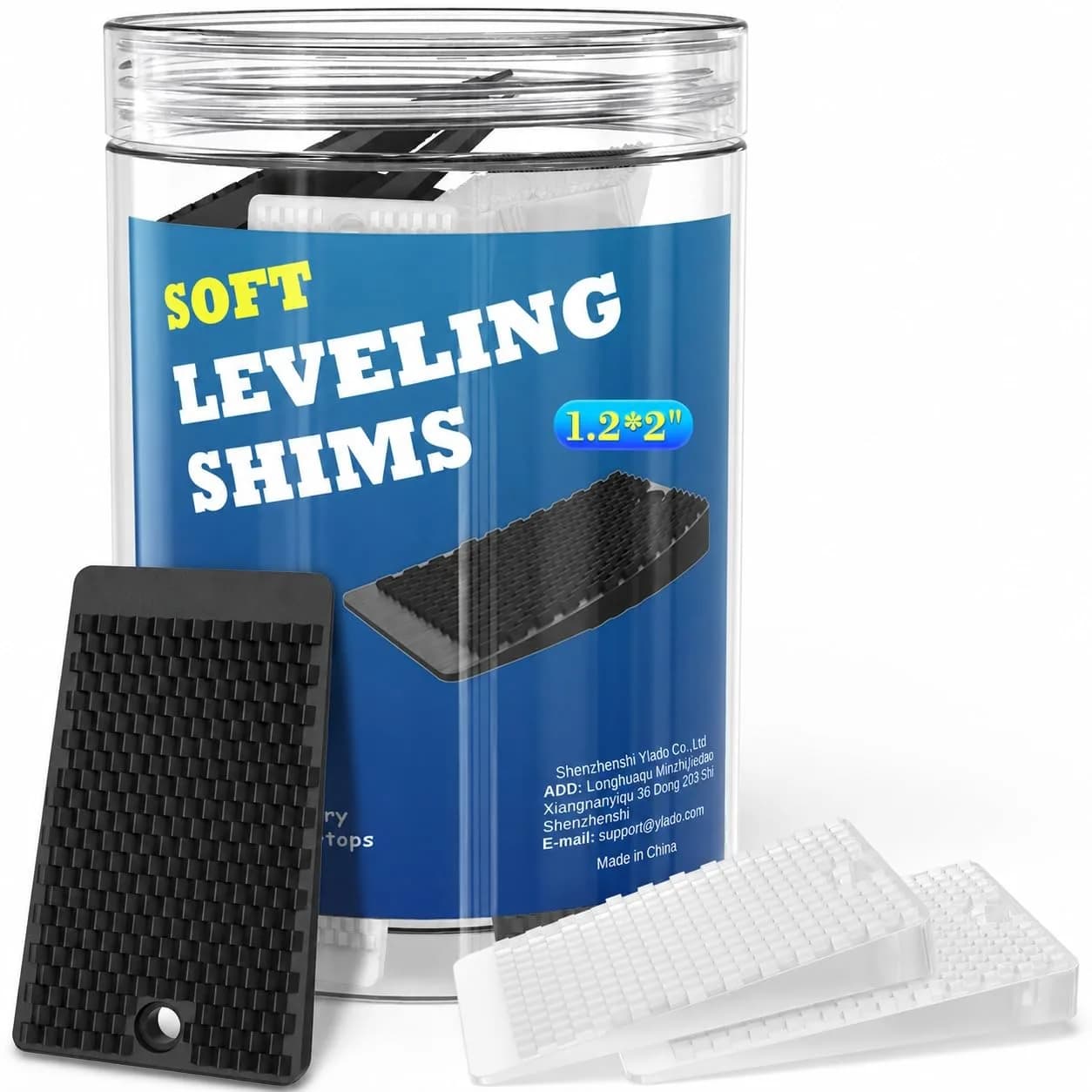 YARKOR Black & Clear Furniture Levelers 32-Piece Jar (2" Wedge Shims) | Non-Slip Rubber for Tables, Toilets, Beds & Couches