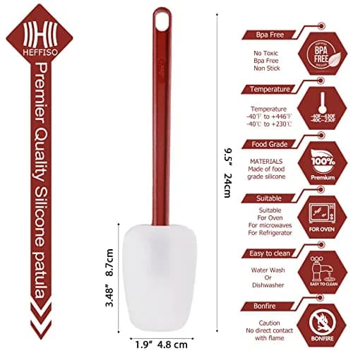 heffiso Silicone Rubber Spatula Set of 3, High Heat Set, Commercial Rubber Spatula Spoonula & Scrapers (9.5 Inches) thumbnail 8