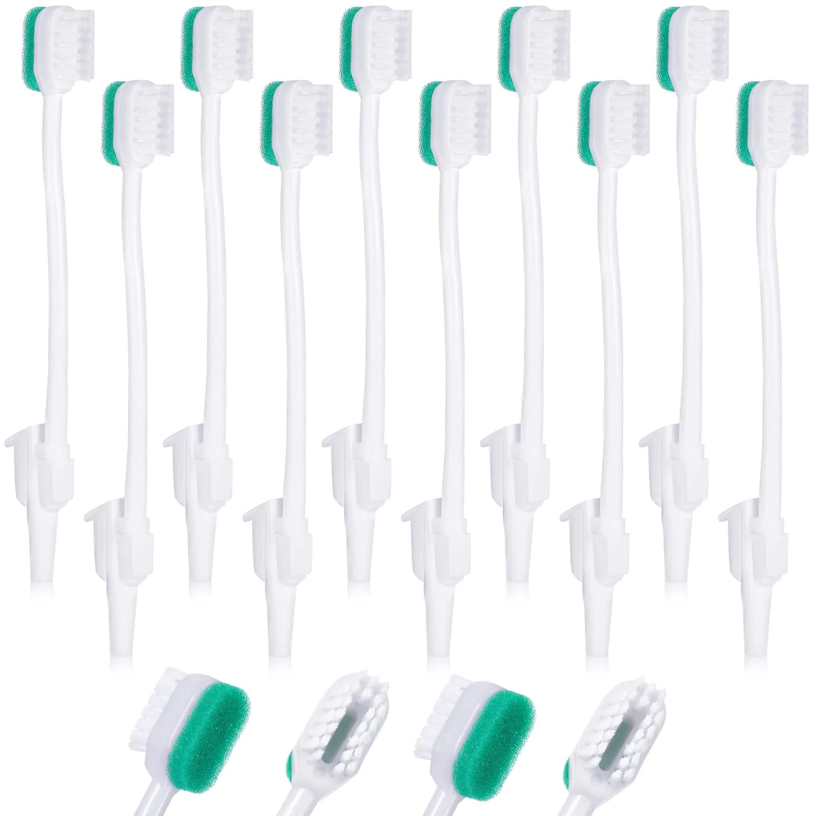 Didaey Green 10 Pcs Oral Suction Swabs Sponge Toothbrush | Individually Wrapped — White