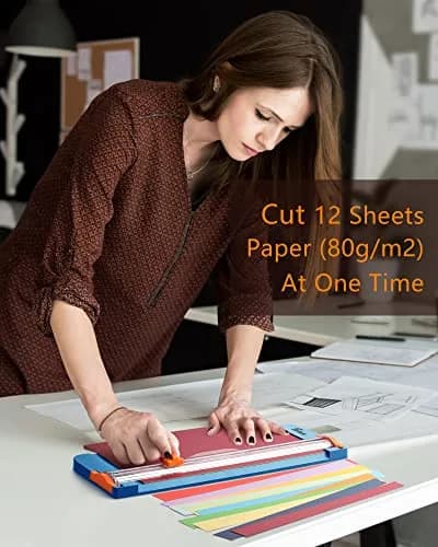 Firbon A4 Paper Cutter, 12 Inch Paper Trimmer with Extended Ruler, Blue | 12 Sheets Capacity | CM & Inch Scale | Spring-Loaded Safe Blade thumbnail 5