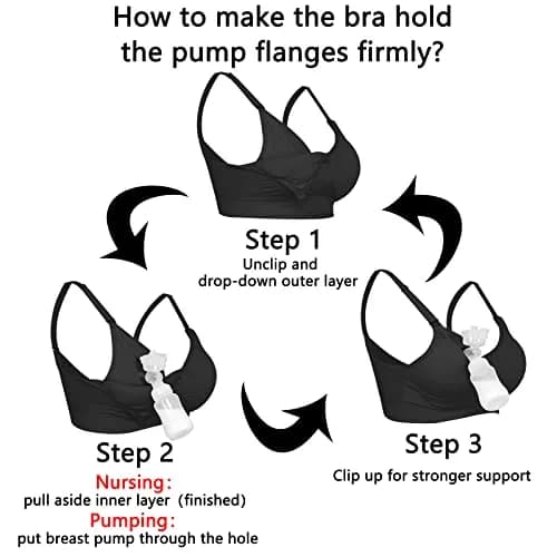 4HOW Hands-Free Pumping & Nursing Bra for Breastfeeding, Medium, 2-Pack (Black) | Adjustable Crossover Support thumbnail 2
