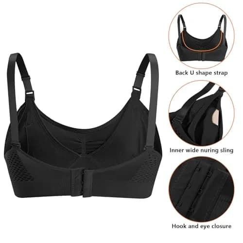 4HOW Hands-Free Pumping & Nursing Bra for Breastfeeding, Medium, 2-Pack (Black) | Adjustable Crossover Support thumbnail 3