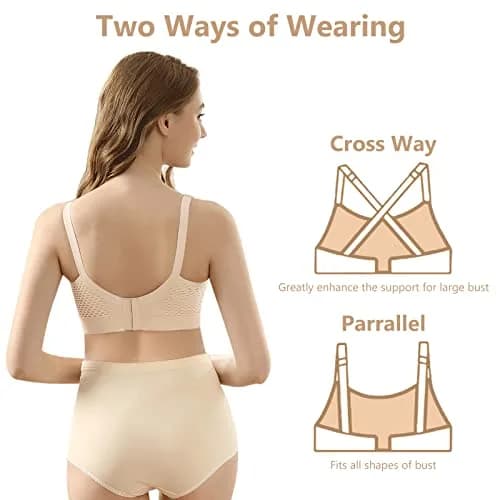 4HOW Pumping & Nursing Bra for Breastfeeding, Hands-Free Pumping, Adjustable Fit, Black+Beige, Large thumbnail 4