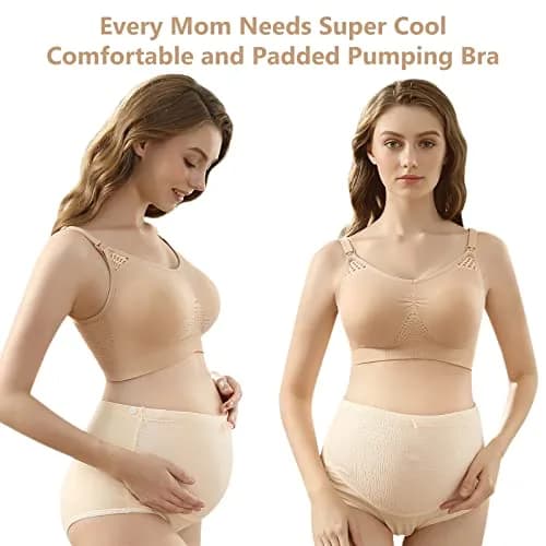 4HOW Pumping & Nursing Bra for Breastfeeding, Hands-Free Pumping, Adjustable Fit, Black+Beige, Large thumbnail 2