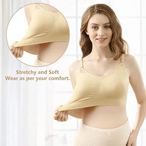 4HOW Pumping & Nursing Bra for Breastfeeding, Hands-Free Pumping, Adjustable Fit, Black+Beige, Large thumbnail 3