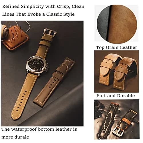 Niziruoup 24mm Leather Watch Band Vintage Genuine Leather Compatible with Panerai Men thumbnail 2