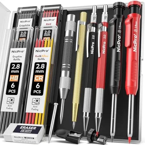 Nicpro 11 Pack Carpenter Pencils with Sharpener & Leads | 2.0mm & 2.8mm Line Sizes thumbnail 1
