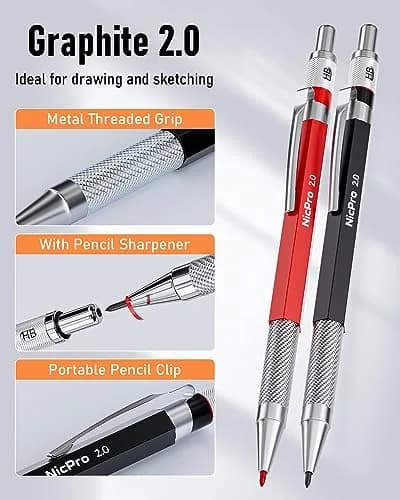 Nicpro 11 Pack Carpenter Pencils with Sharpener & Leads | 2.0mm & 2.8mm Line Sizes thumbnail 3