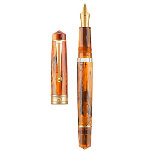 Asvine P20 Piston Fountain Pen Amber Resin Medium Nib Gold Trim | Smooth Writer Collection with Case Set thumbnail 1