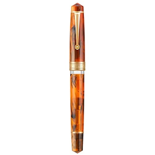 Asvine P20 Piston Fountain Pen Amber Resin Medium Nib Gold Trim | Smooth Writer Collection with Case Set thumbnail 8