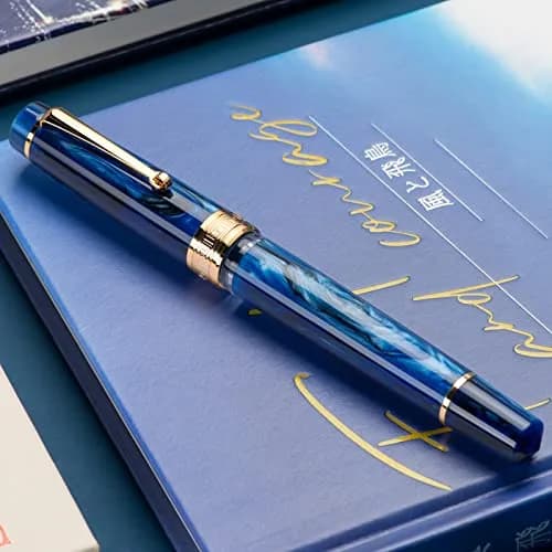 Asvine P20 Piston Fountain Pen Galaxy Blue Resin, Iridium Extra Fine Nib Gold Trim with Case Set | Smooth Writer thumbnail 5