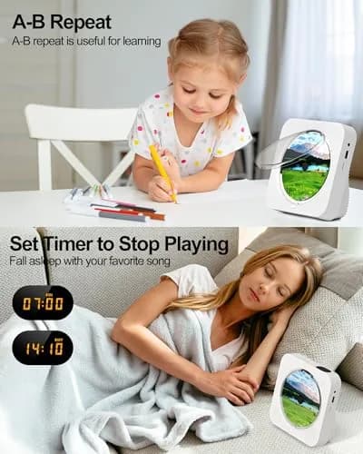 MICOCIOUS Bluetooth CD Player with Speakers 16.7cm (6.57in) White | Desktop Kpop Music Player with FM Radio, AUX, USB, TF Card thumbnail 6