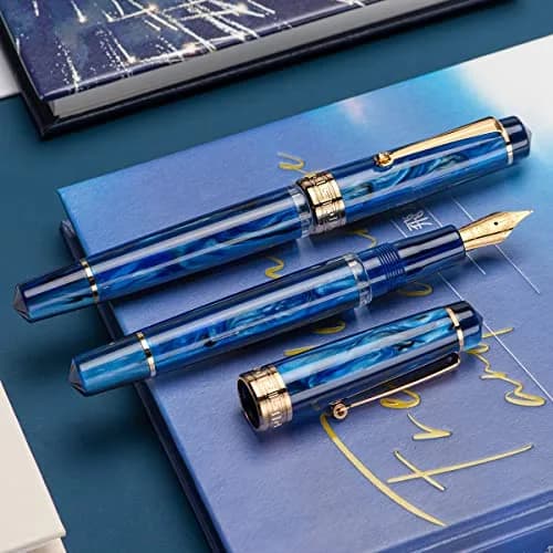 Asvine P20 Galaxy Blue Fountain Pen Piston Filling, Fine Point Smooth Writer with Gift Case | 0.5mm Nib thumbnail 7
