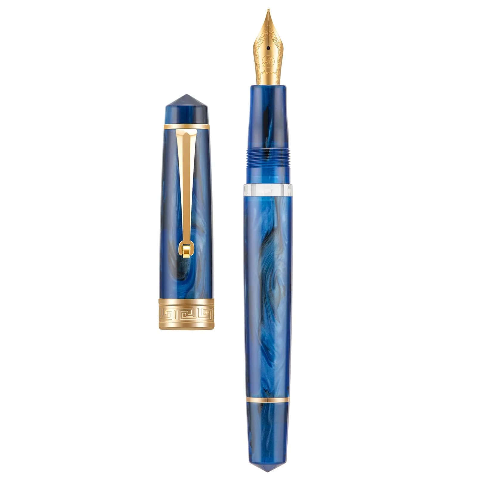 Asvine P20 Piston Fountain Pen Purple Resin, Iridium Medium Nib Gold Trim Business Signature, Smooth Writer Collection with Case Set — Galaxy Blue / Fine Point