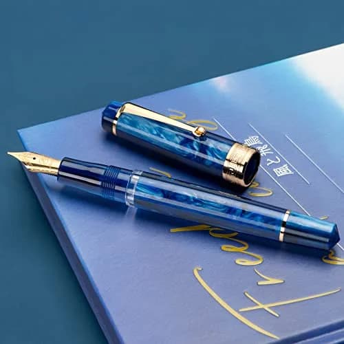 Asvine P20 Galaxy Blue Fountain Pen Piston Filling, Fine Point Smooth Writer with Gift Case | 0.5mm Nib thumbnail 4