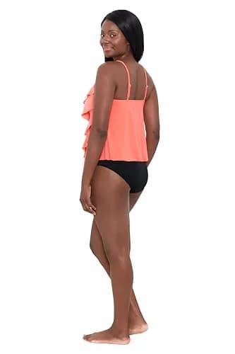 Trimshaper Womens Five Tiered Adjustable Rachel Swim Tankini Top with Molded Cups and Bra Support, Coral, 18 | Supportive & Stylish Swimwear thumbnail 2