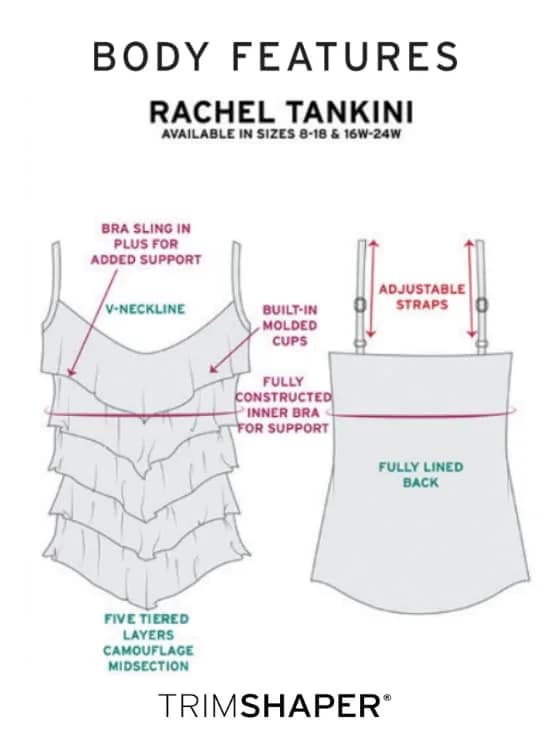 Trimshaper Womens Five Tiered Adjustable Rachel Swim Tankini Top with Molded Cups and Bra Support, Coral, 14 | Supportive, Adjustable, Full Coverage thumbnail 4