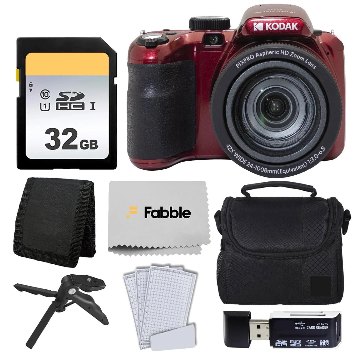 Kodak PIXPRO AZ425 Digital Camera with 42x Optical Zoom, 20MP CCD Sensor, 64GB Card & Accessories (White) — Red