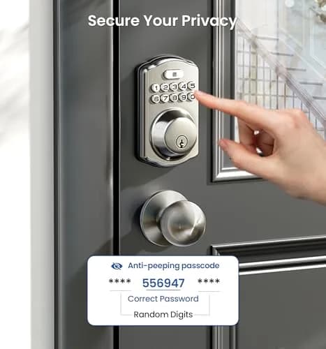 Veise KS01C Keyless Entry Deadbolt Door Lock with Knobs, Satin Nickel | ANSI/BHMA Grade 3 Certified, 20 User Codes + Keys thumbnail 8
