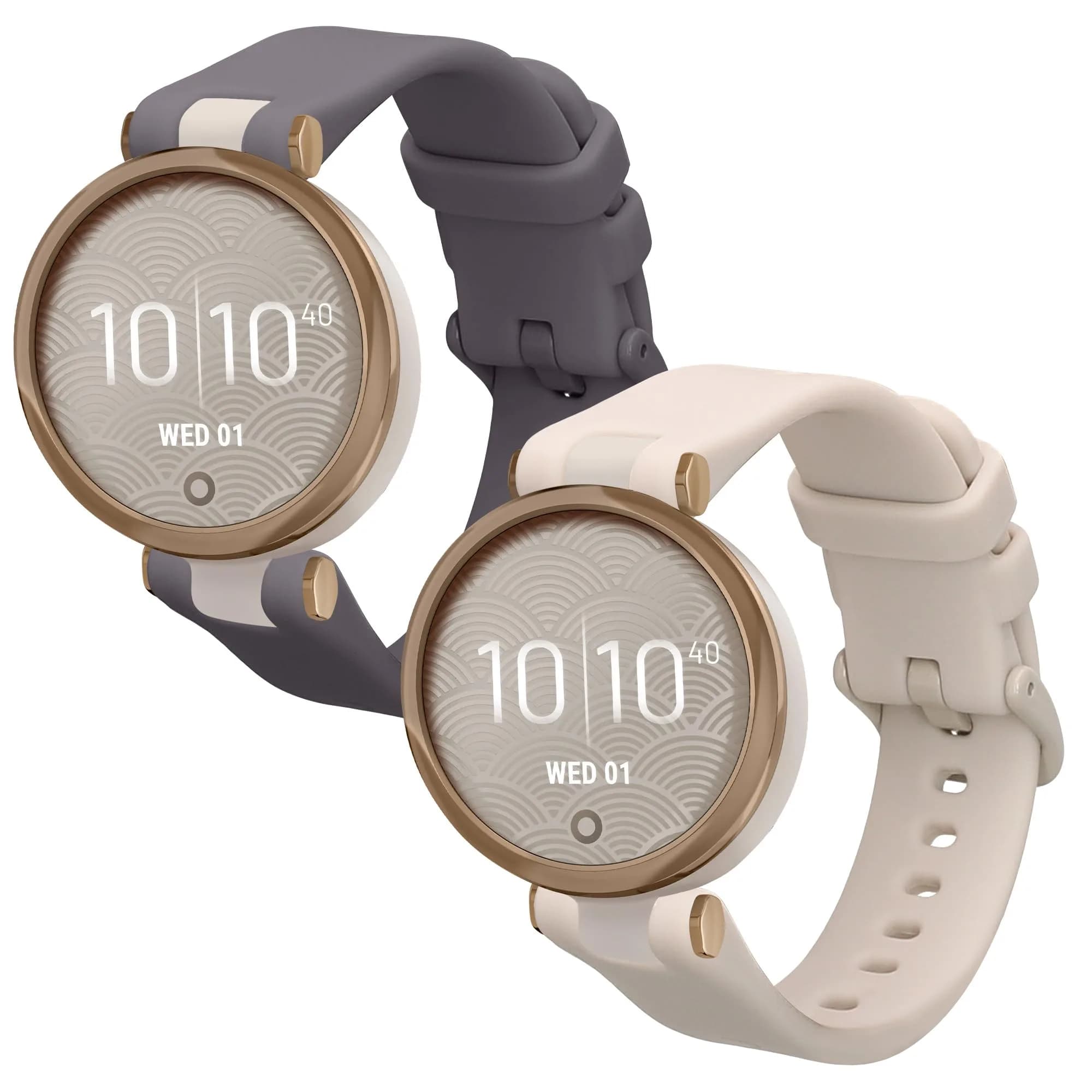 kwmobile Replacement Silicone Watch Bands for Garmin Lily Sport (2-Pack, Black/Beige) | Adjustable, Waterproof, Durable — lavender / beige / Large