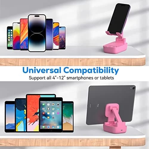 comiso Phone Stand with Bluetooth Speaker, Pink | HD Stereo, Adjustable & Portable (70-120c) thumbnail 3