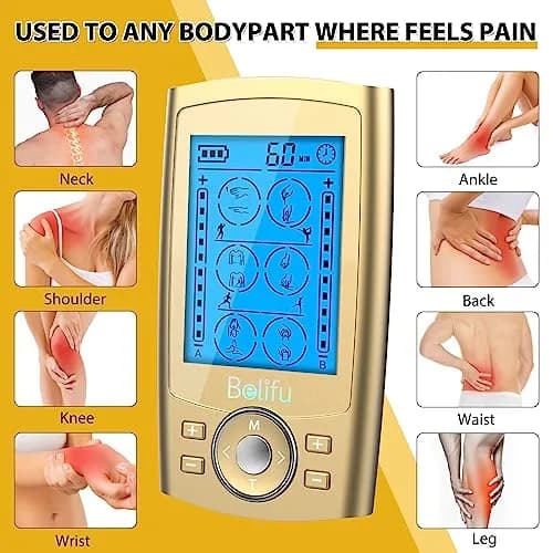 Belifu Dual Channel TENS EMS Unit 24 Modes Muscle Stimulator with 10 Pads | Pain Relief Therapy thumbnail 2