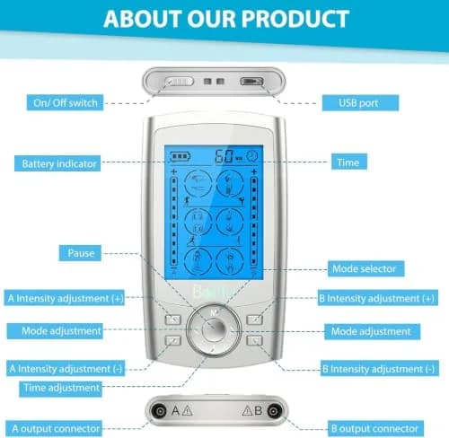 Belifu Dual Channel TENS EMS Unit 24 Modes Muscle Stimulator 120g (4.2oz) | Pain Relief Therapy for Home Use thumbnail 2
