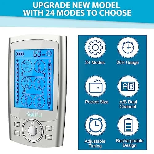 Belifu Dual Channel TENS EMS Unit 24 Modes Muscle Stimulator 120g (4.2oz) | Pain Relief Therapy for Home Use thumbnail 4