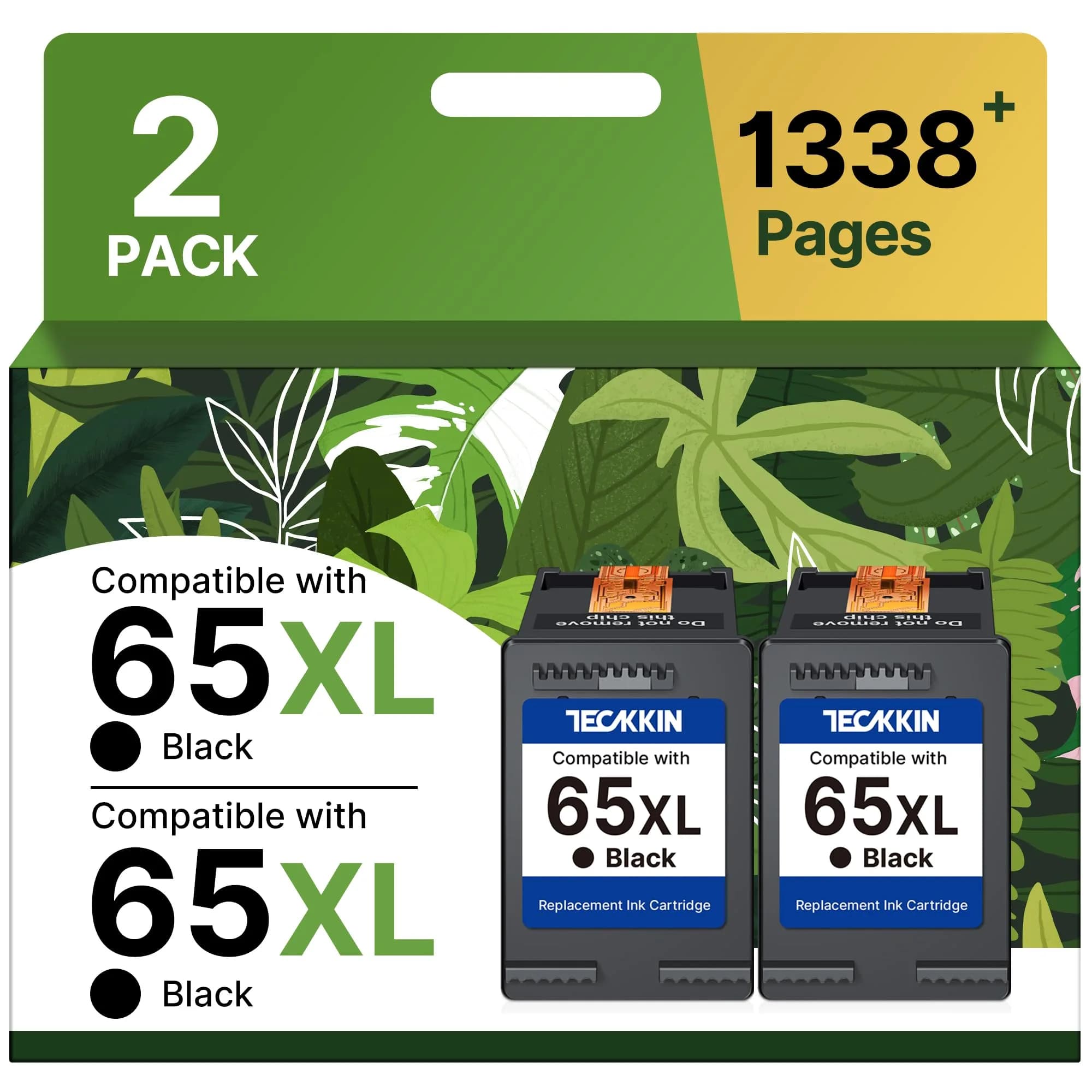 TECKKIN 65XL Black Ink Cartridge Replacement for HP 65 Black Ink Cartridge | High Yield, Compatible with HP Deskjet & Envy Series — 2 black 65XL