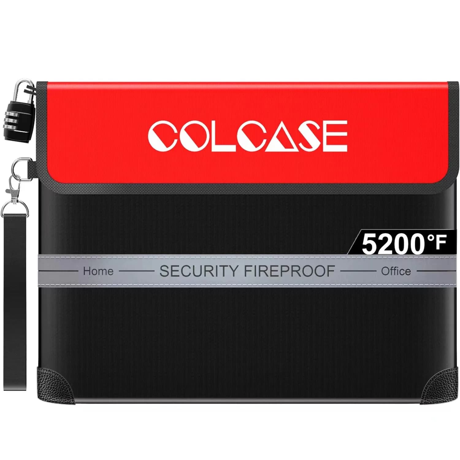 COLCASE Fireproof Document Bag 2 Pockets 38cm x 28cm (15" x 11") | Silicone Coated Fiberglass for 2000°F Protection — 5200℉ Bag Black