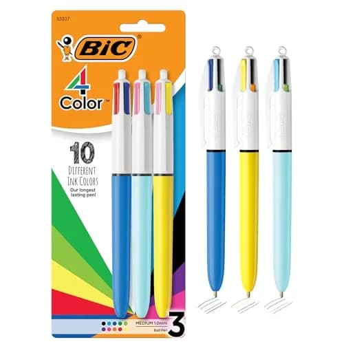 BIC 4-Color Retractable Ballpoint Pen, 3-Count Pack | Smooth Ink Flow for Students & Office thumbnail 1