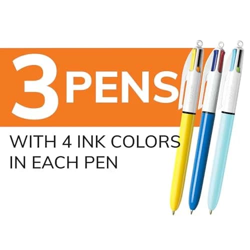 BIC 4-Color Retractable Ballpoint Pen, 3-Count Pack | Smooth Ink Flow for Students & Office thumbnail 2