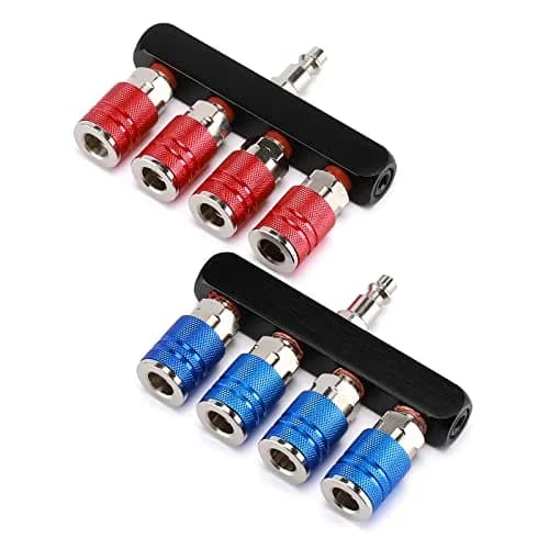 AIRTOON 2PCS 4-Way Straight Air Manifold Splitter with 4 Couplers & 1/4" MNPT Plug | Aluminum & Brass Fittings thumbnail 2
